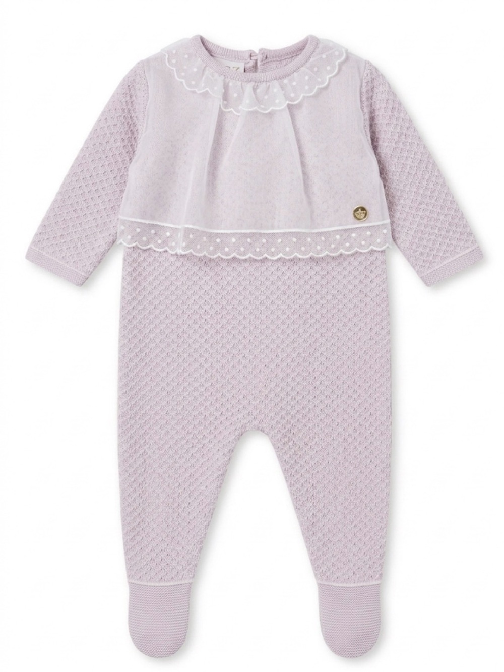 Paz Rodriguez Newborn Spanish Knit Footed Romper with Lace Overlay